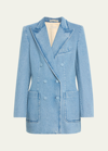 Dries Van Noten Womens Light Blue Padded-shoulder Peak-lapel Slim-fit Denim Blazer In Light Blue