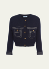 Prada Impunture Cropped Cashmere Cardigan In Blue