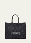 VERSACE XL JACQUARD EMBROIDERED CANVAS TOTE BAG