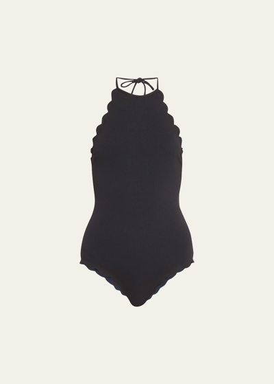 Marysia Mott Scalloped Halterneck Swimsuit In Black
