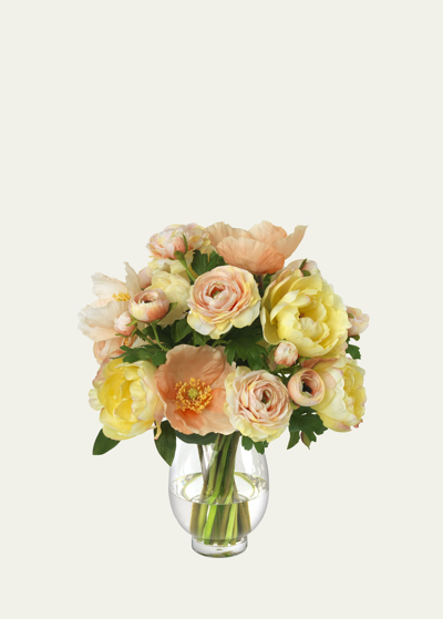 Diane James Poppies And Ranunculus In A Vase In Yellow
