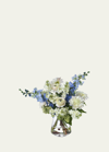 DIANE JAMES DELPHINIUM LILACS AND DAHLIAS IN A TAPERED VASE