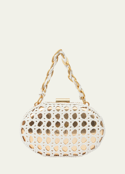 Simkhai Sol Macrame Leather Clutch Bag In White/gold