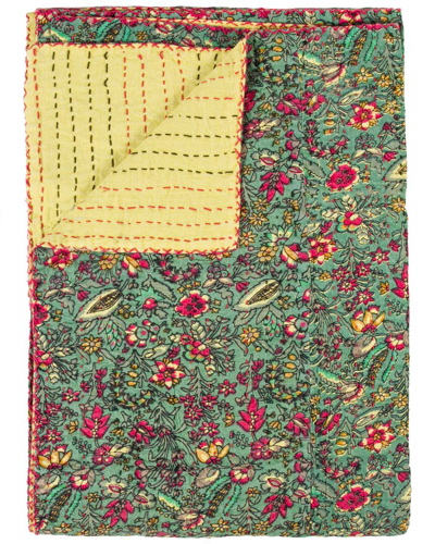 Taj Hotel Natural Group Kantha Cotton Throw In Green