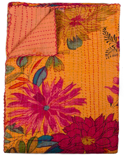 Taj Hotel Natural Group Kantha Cotton Throw In Orange