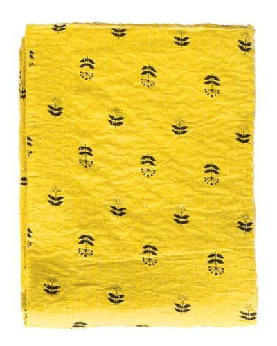 Taj Hotel Natural Group Kantha Cotton Throw In Yellow