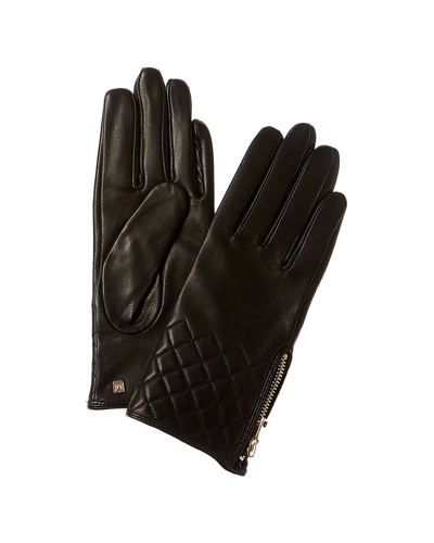 Bruno Magli Diamond Quilted Cashmere-lined Leather Gloves In Blue