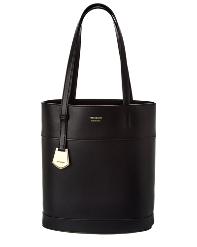 Ferragamo North-south Leather Tote Bag In Black