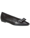 Ferragamo Black Leather Siwar Ballerina Flats In Black