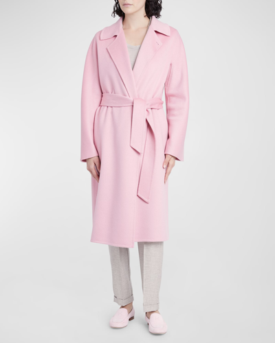 Kiton Belted Cashmere Long Wrap Overcoat In Lt Pink