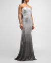 JOVANI STRAPLESS OMBRE SEQUIN TRUMPET GOWN
