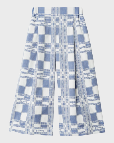 Burberry Kids' Girl's Maya Windowpane Ekd Wide-leg Pants In Pale Blue