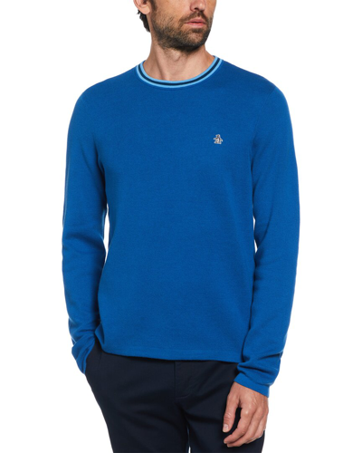 Original Penguin Cotton Tipped Collar Sweater In Blue