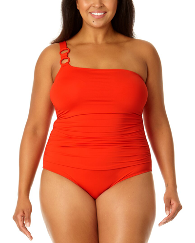 Anne Cole Ring Strap Asymmetric One-piece In Grey