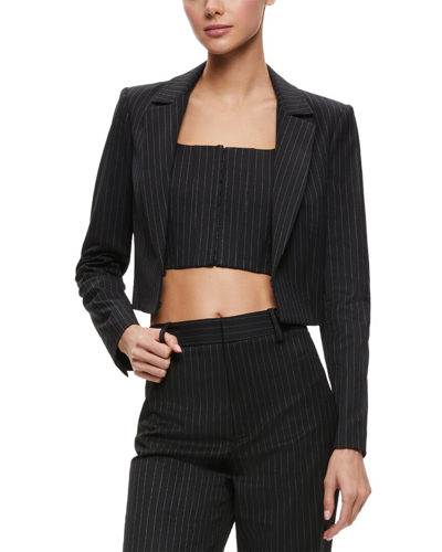 Alice And Olivia Mya Cropped Pinstripe Blazer In Black Pinstripe