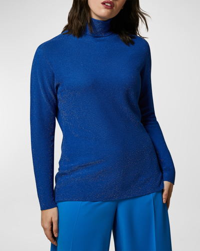 Marina Rinaldi Metallic Turtleneck Sweater In Cornflower