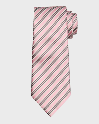 Zegna Men's Mulberry Silk And Cotton Stripe Tie In Medium Pink