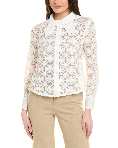 Gracia Crisscross Flower Pattern Sheer Shirt In White