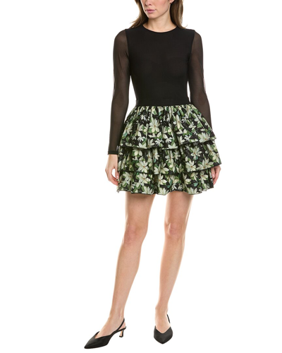 Alice And Olivia Chara Tiered Mini Dress Black/moonlight Floral