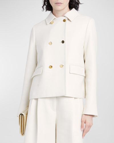 Kiton Wool-twill Double-breasted Short Peacoat In Cream