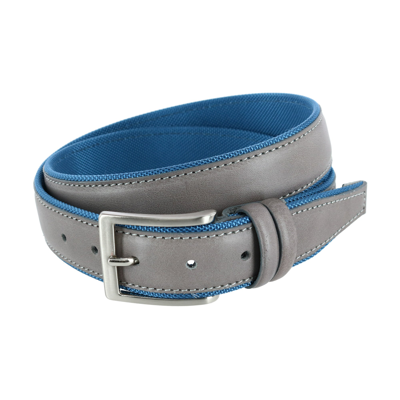 Trafalgar Men's The Back Nine 35mm Full Grain Leather With Nylon Lining Casual Golf Belt In Grey With Light Blue Lining