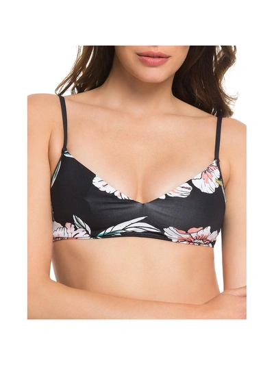 Roxy Juniors Surfin Love Womens Floral Beachwear Bikini Swim Top In Black