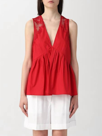 Twinset Lace Poplin Top In Rosso In Red