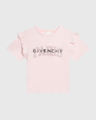 Givenchy Kids' Girl's Rhinestone Flounce Short-sleeve T-shirt In Marshmallow