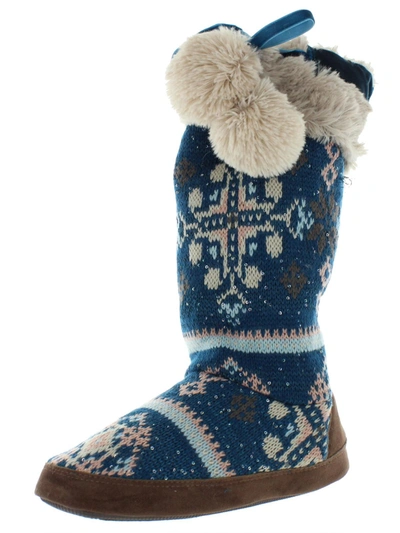 Muk Luks Chanelle Womens Comfy Faux Fur Bootie Slippers In Blue