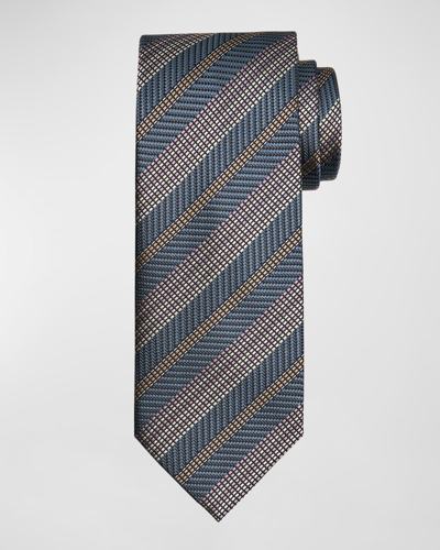 Brioni Men's Silk Textured Stripe Tie In Brown Grey