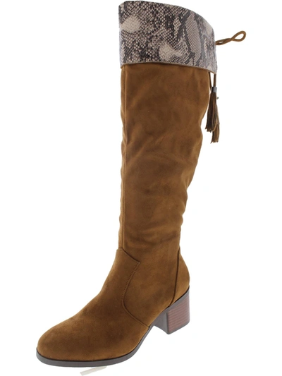 Trary Womens Snake Print Tall Knee-high Boots In Brown