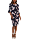 CONNECTED APPAREL WOMENS FLORAL GATHERED SHEATH DRESS