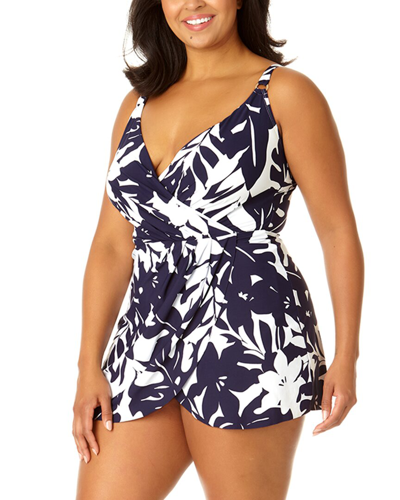 Anne Cole Surplice Maillot Swim Dress In Purple