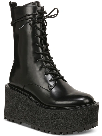 Circus Slater Womens Faux Leather Casual Combat & Lace-up Boots In Black