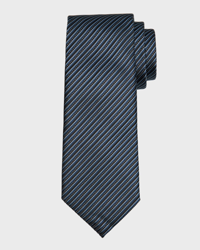 Zegna Men's Cento Fili Mulberry Silk Stripe Tie In Navy