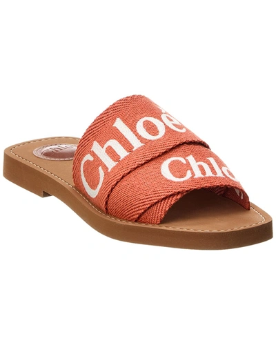 Chloé Woody Canvas Slides With Embroidered Logo In Orange