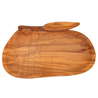 Berard France Olive Wood Handcrafted Butter Dish & Knife In Brown