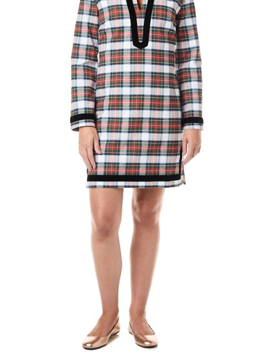 Castaway Tunic Dress In White Plaid