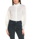 GRACIA FLORAL EMBROIDERED HICK-NECK FRILL SHIRT