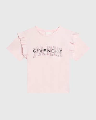 Givenchy Kids' Girl's Short-sleeve Rhinstone T-shirt In Marshmallow