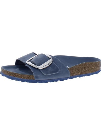 Birkenstock Madrid Big Buckle Womens Leather Cork Slide Sandals In Blue