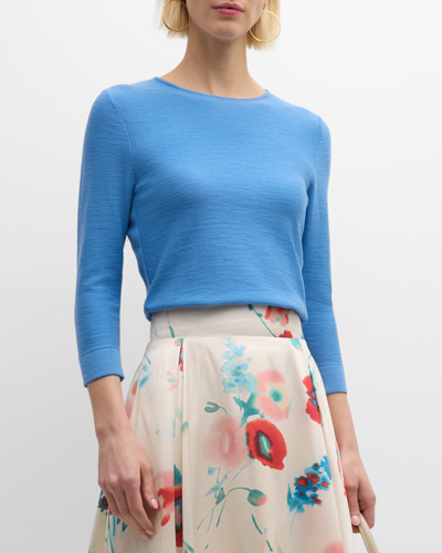 Frances Valentine Rachel Three-quarter Sleeve Wool Top In Blue
