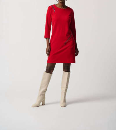 Joseph Ribkoff Straight Dress With Zipper Details In Lipstick Red