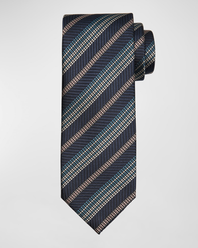 Brioni Men's Silk Textured Stripe Tie In Bluepink