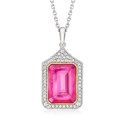 Ross-simons Pink Topaz Pendant Necklace With . White Topaz In Sterling Silver And 18kt Gold Over Sterling