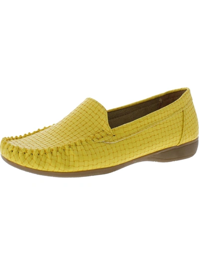 Jabasic Womens Leather Slip On Loafers In Yellow