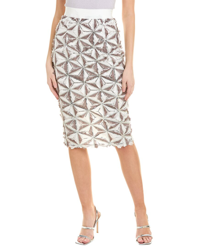 Gracia Sequin Beaded Pinwheel Midi Skirt In White