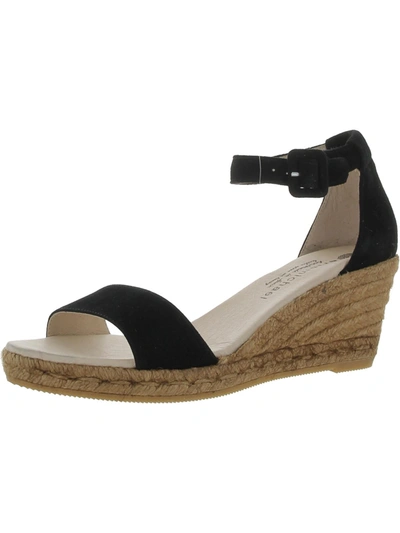 Eric Michael Womens Leather Ankle Strap Wedge Sandals In Black