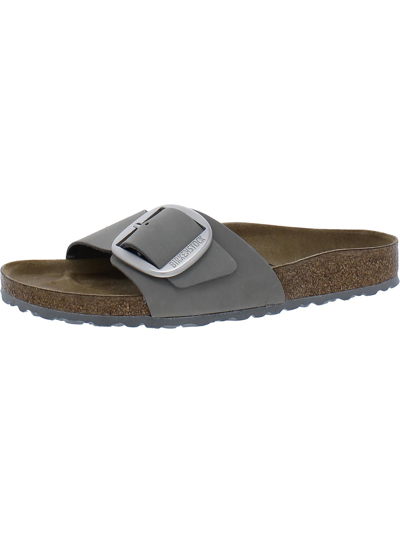 Birkenstock Madrid Big Buckle Womens Nubuck Slip On Slide Sandals In Grey