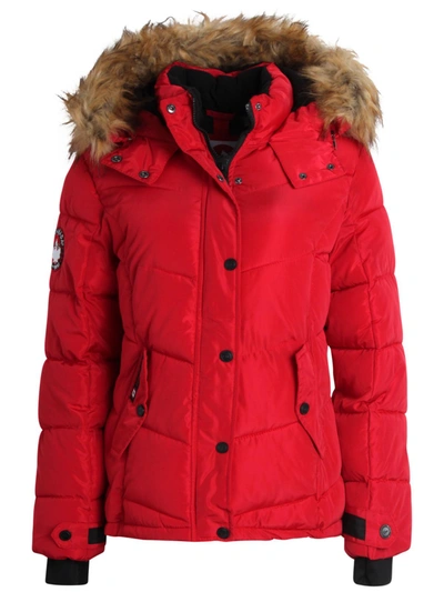 Canada Weather Gear Olcw905ec Womens Faux Fur Trim Insulated Puffer Jacket In Red
